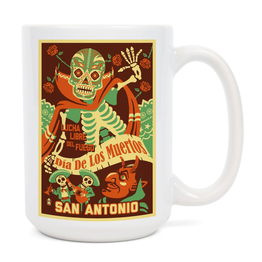 San Antonio, Texas, Dia de los Muertos (Day of the Dead), Lucha Libre del Fuego, Lantern Press, Ceramic Mug Mugs Lantern Press 