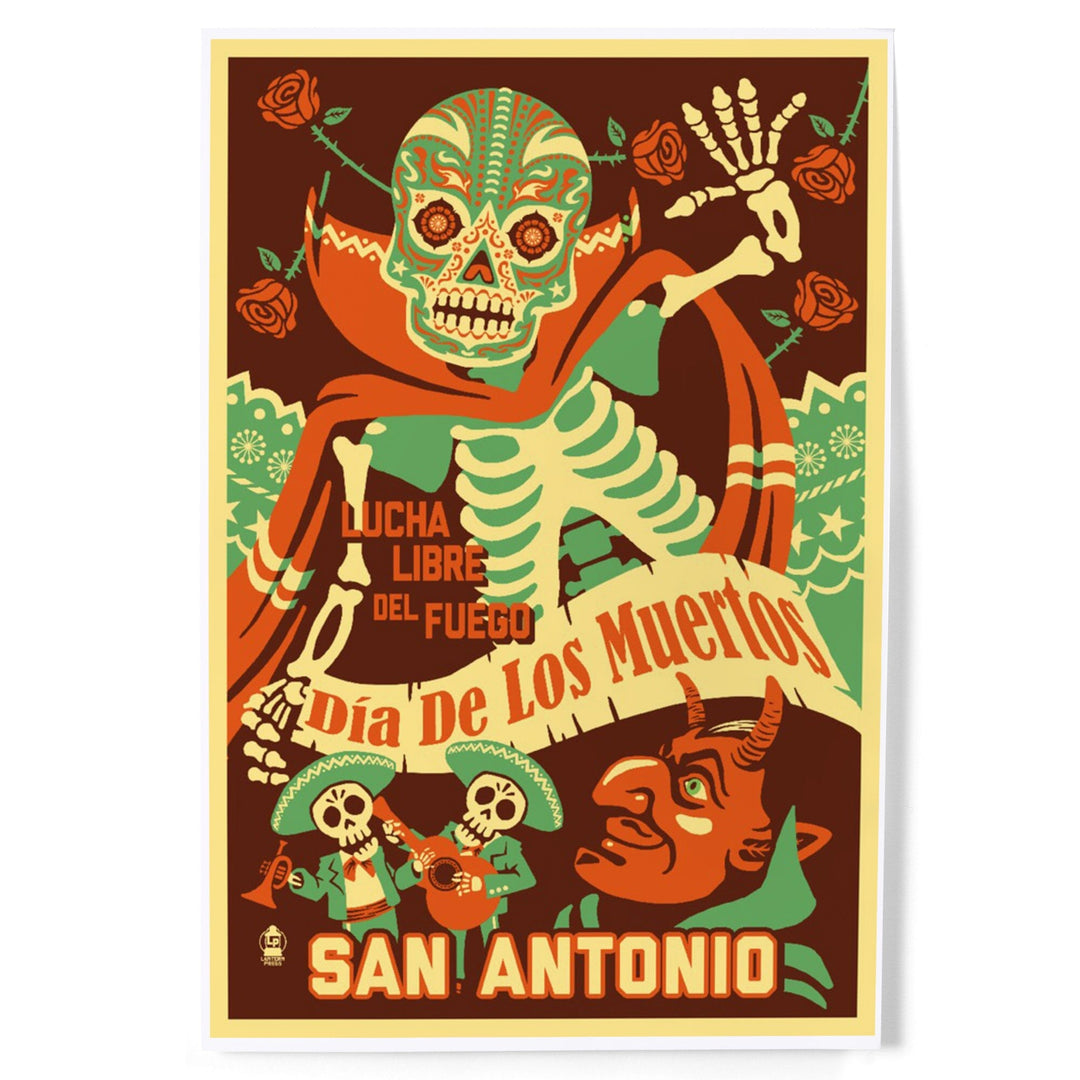 San Antonio, Texas, Dia de los Muertos (Day of the Dead), Lucha Libre del Fuego Press, Art & Giclee Prints Art Lantern Press 