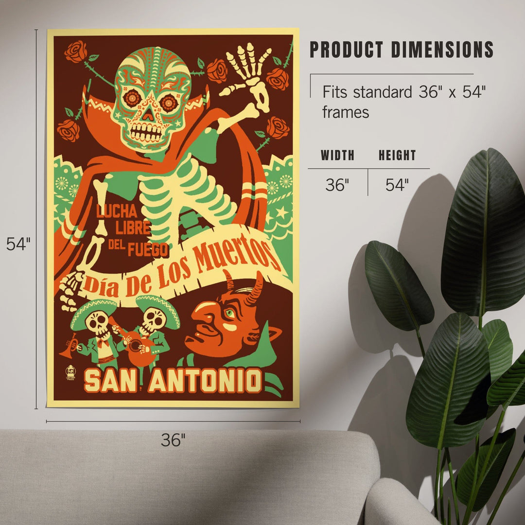 San Antonio, Texas, Dia de los Muertos (Day of the Dead), Lucha Libre del Fuego Press, Art & Giclee Prints Art Lantern Press 
