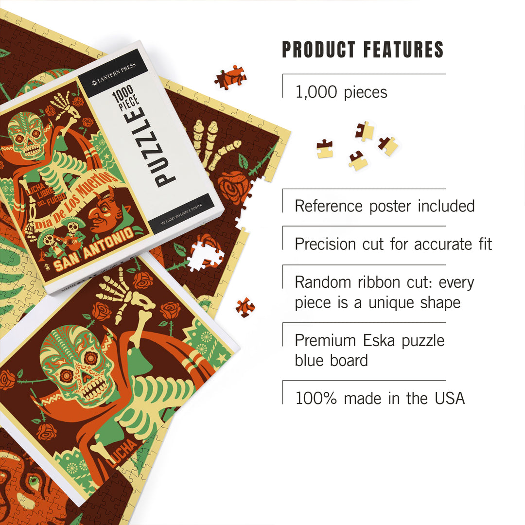 San Antonio, Texas, Dia de los Muertos (Day of the Dead), Lucha Libre del Fuego Press, Jigsaw Puzzle Puzzle Lantern Press 