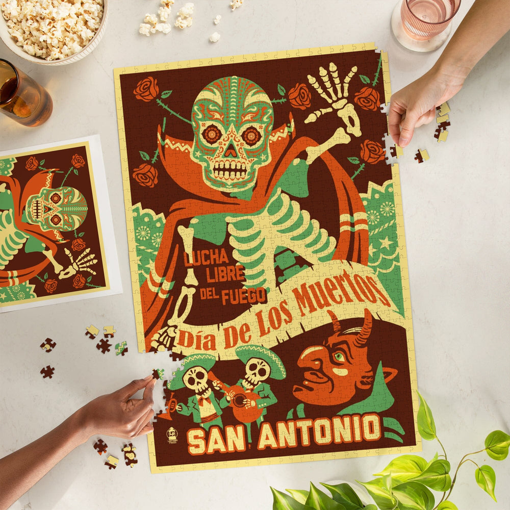 San Antonio, Texas, Dia de los Muertos (Day of the Dead), Lucha Libre del Fuego Press, Jigsaw Puzzle Puzzle Lantern Press 