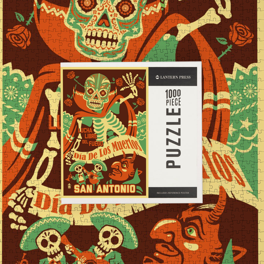 San Antonio, Texas, Dia de los Muertos (Day of the Dead), Lucha Libre del Fuego Press, Jigsaw Puzzle Puzzle Lantern Press 