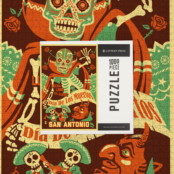 San Antonio, Texas, Dia de los Muertos (Day of the Dead), Lucha Libre del Fuego Press, Jigsaw Puzzle Puzzle Lantern Press 
