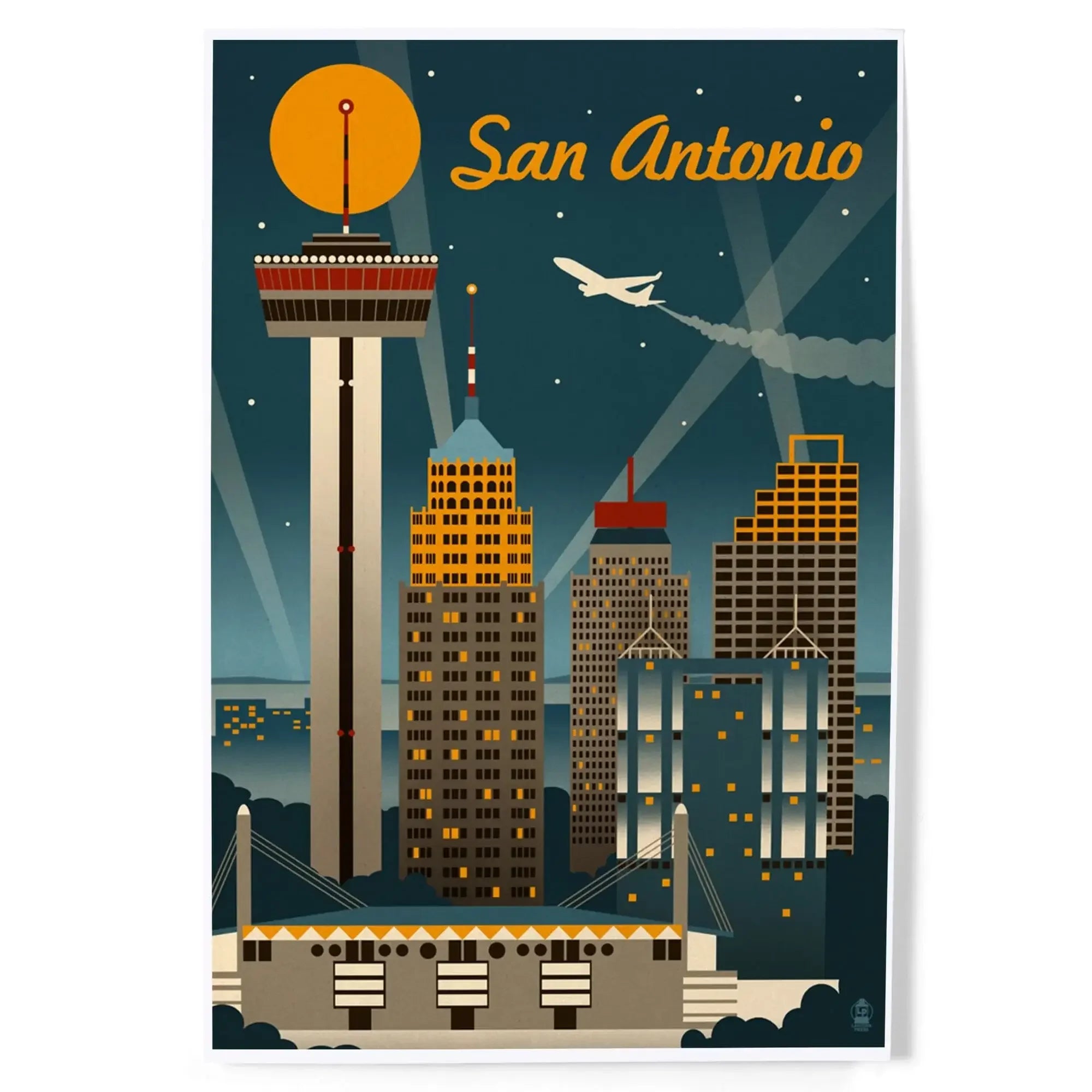 San Antonio, Texas, Retro Skyline art prints, metal signs