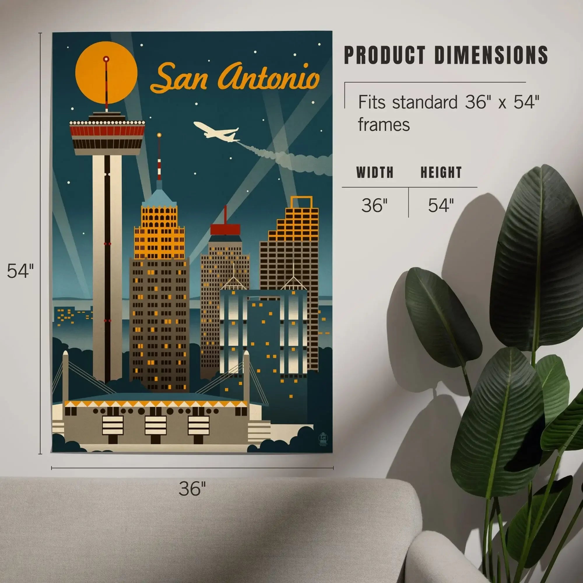 San Antonio, Texas, Retro Skyline art prints, metal signs