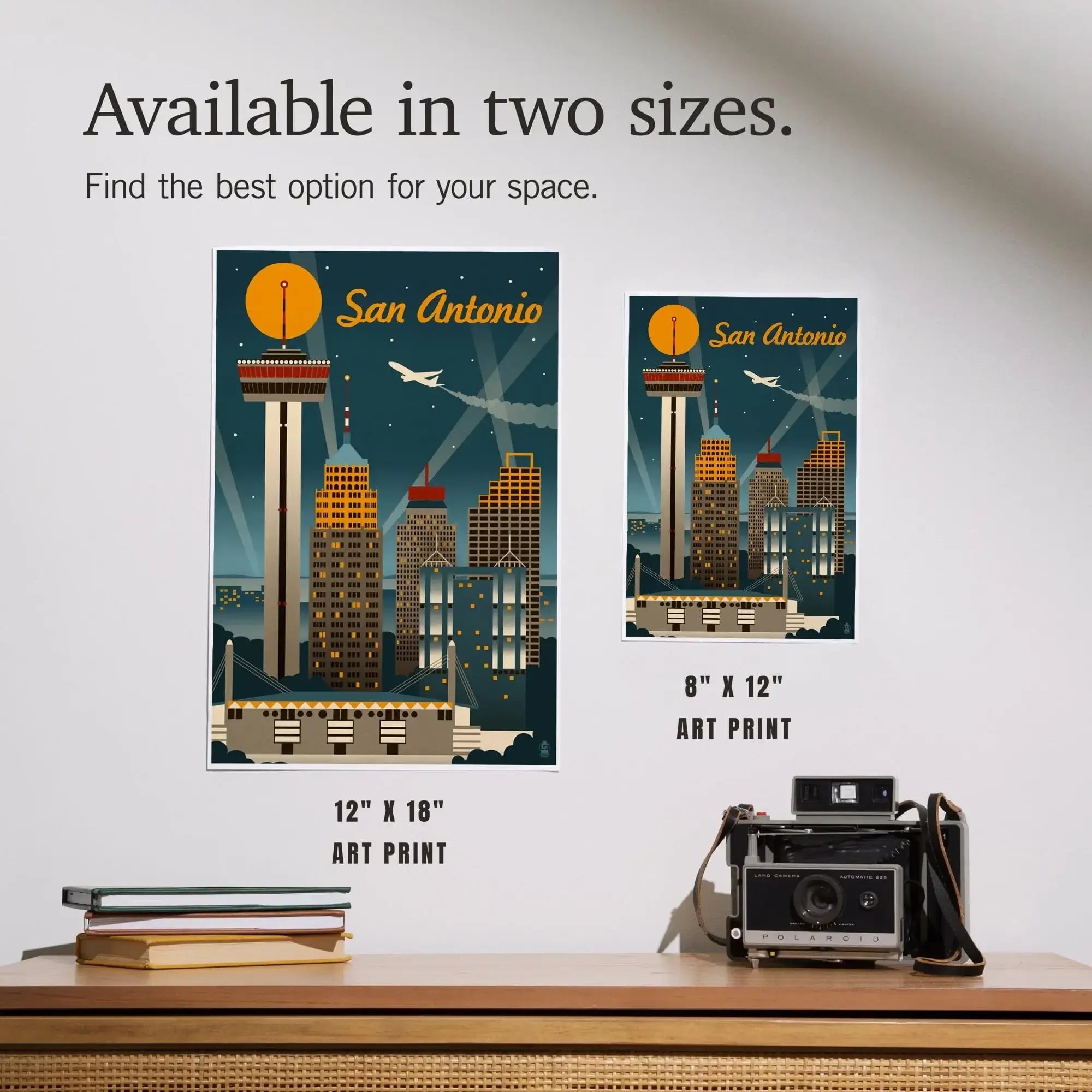 San Antonio, Texas, Retro Skyline art prints, metal signs