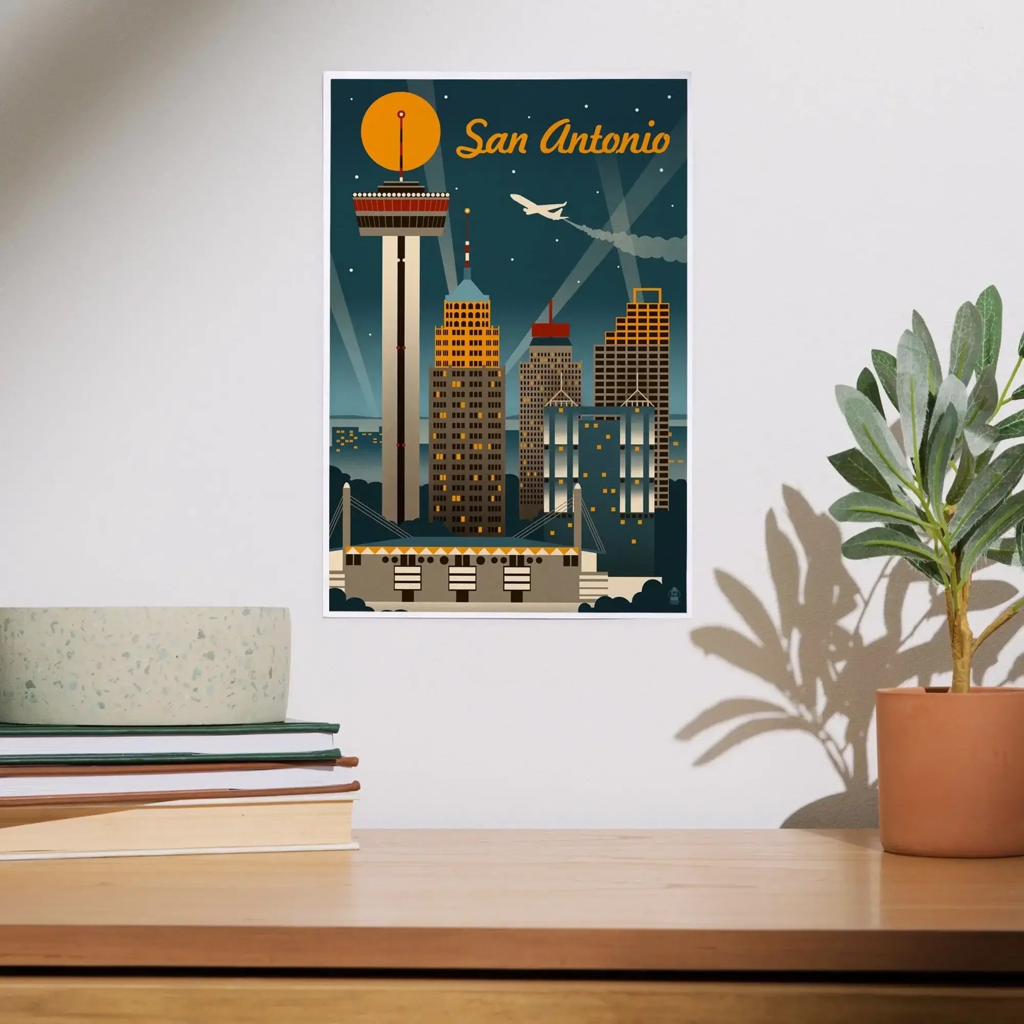 San Antonio, Texas, Retro Skyline art prints, metal signs