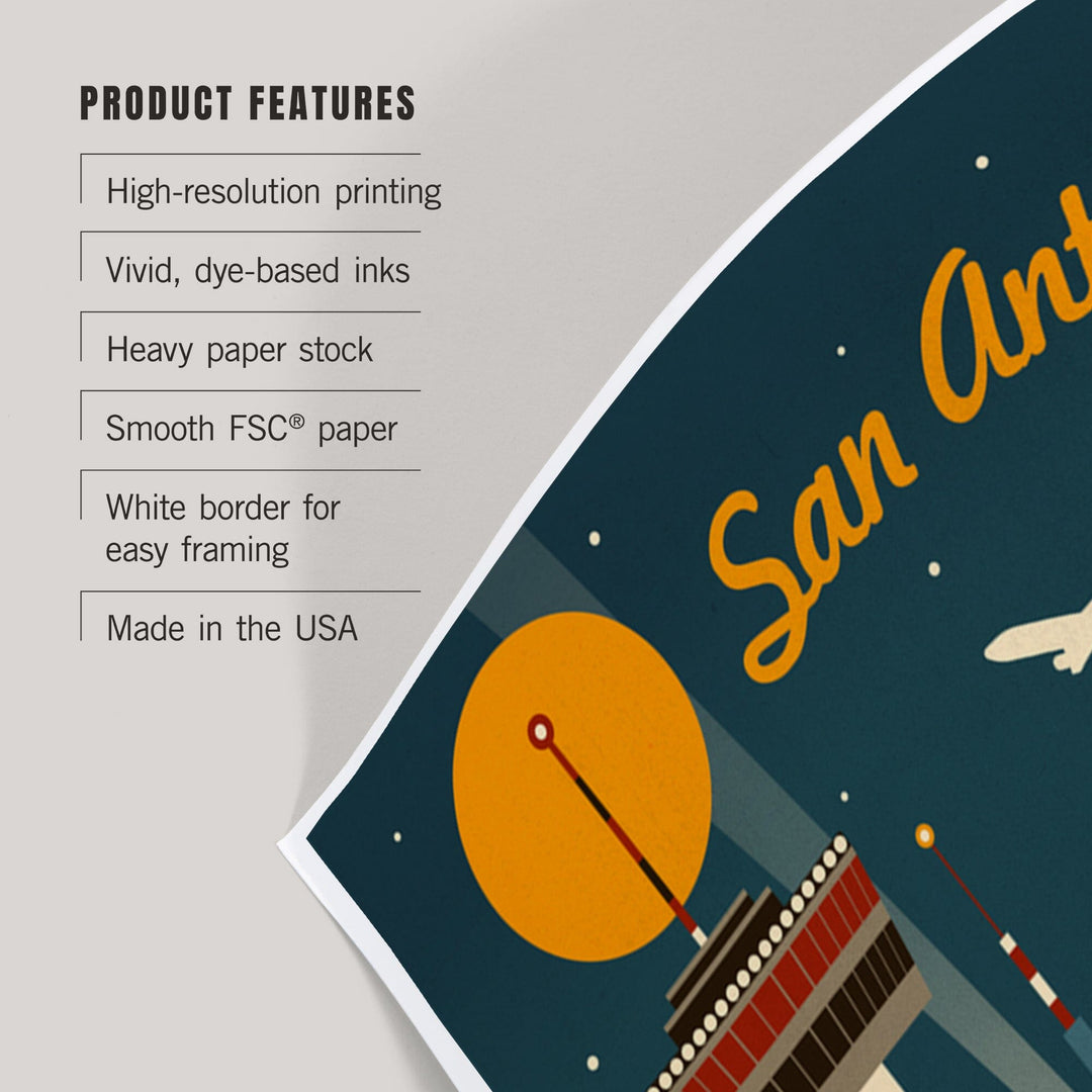 San Antonio, Texas, Retro Skyline, Art & Giclee Prints Art Lantern Press 