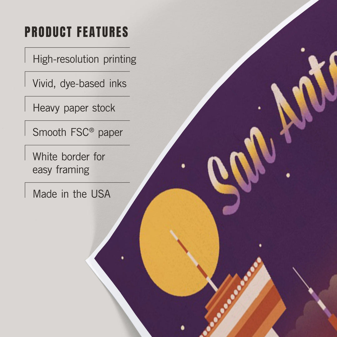 San Antonio, Texas, Retro Skyline Chromatic Series, Art & Giclee Prints Art Lantern Press 