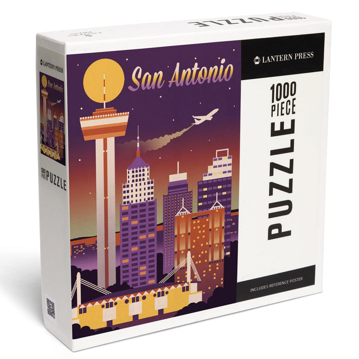 San Antonio, Texas, Retro Skyline Chromatic Series, Jigsaw Puzzle Puzzle Lantern Press 