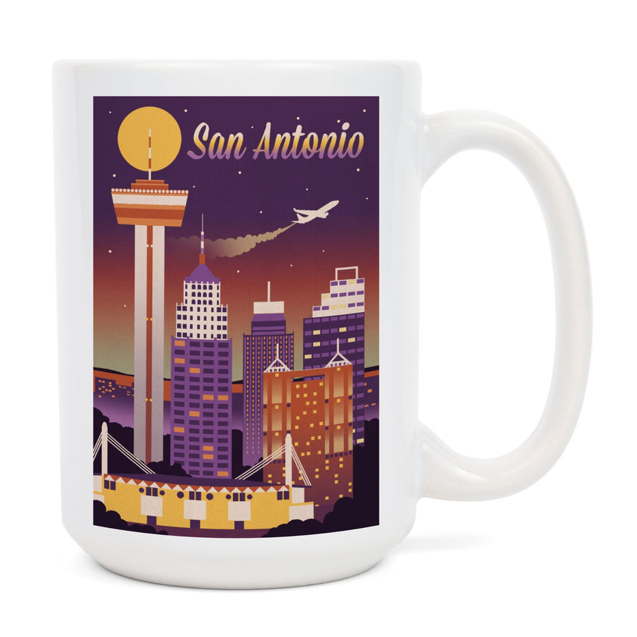 San Antonio, Texas, Retro Skyline Chromatic Series, Lantern Press Artwork, Ceramic Mug Mugs Lantern Press 