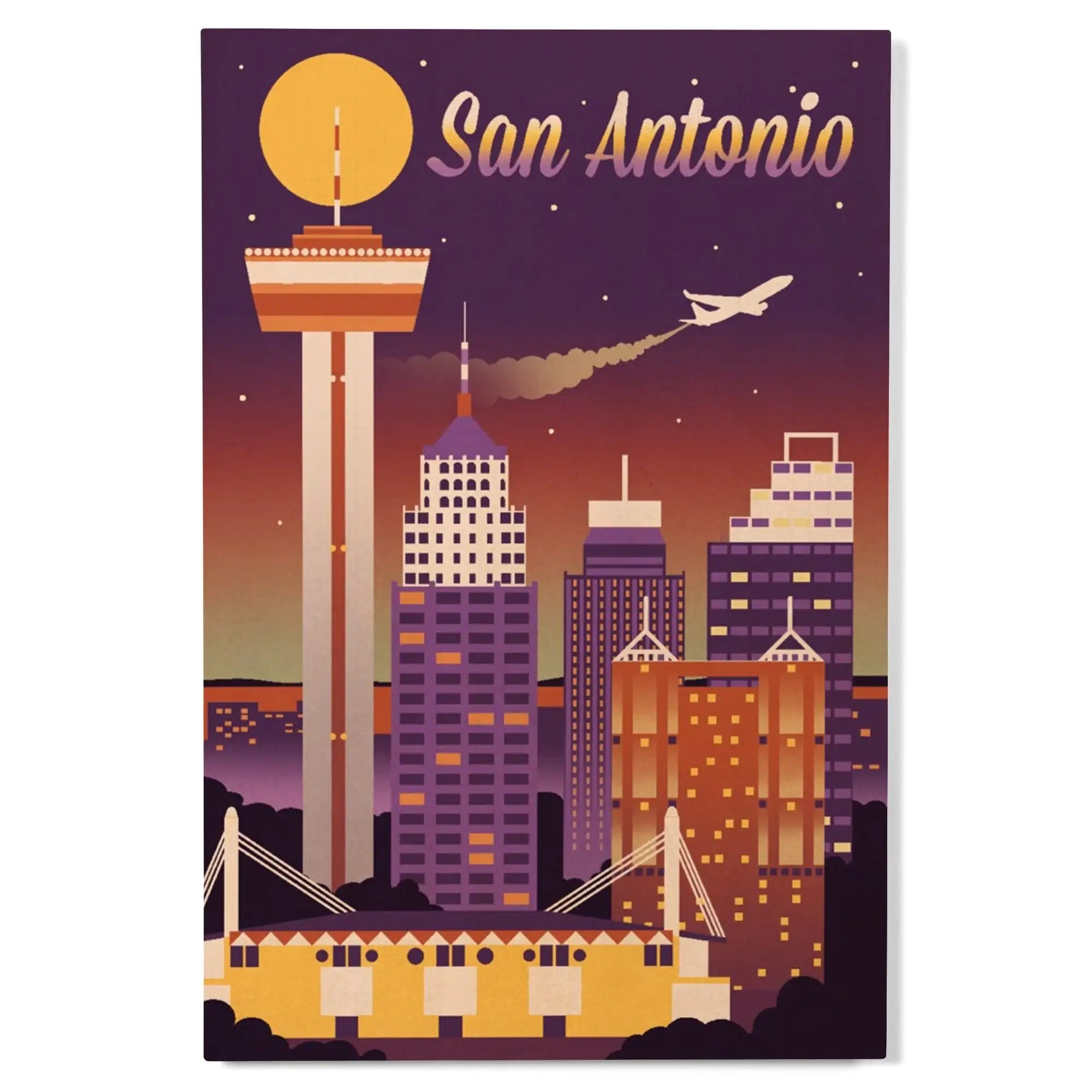San Antonio, Texas, Retro Skyline Chromatic Series, Lantern Press Artw