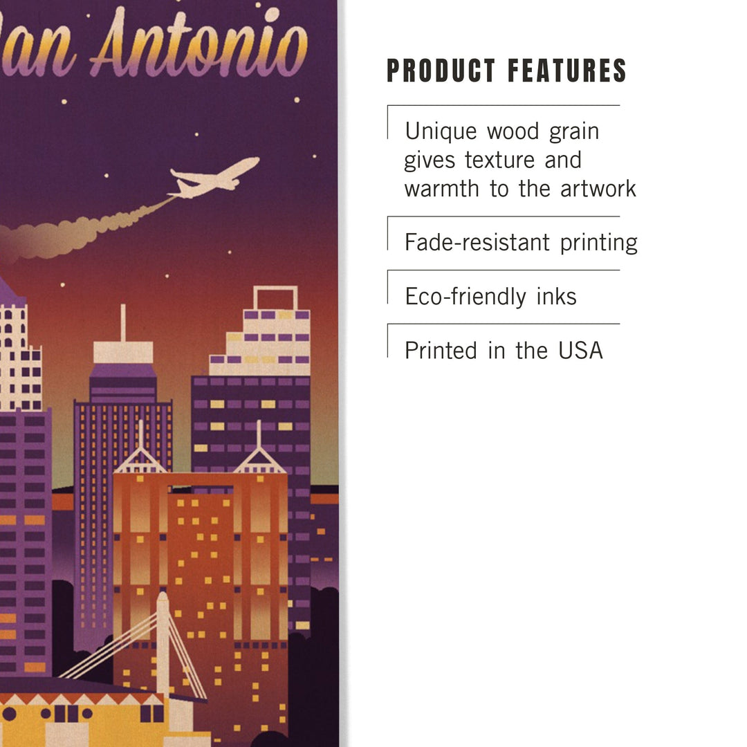 San Antonio, Texas, Retro Skyline Chromatic Series, Lantern Press Artwork, Wood Signs and Postcards Wood Lantern Press 