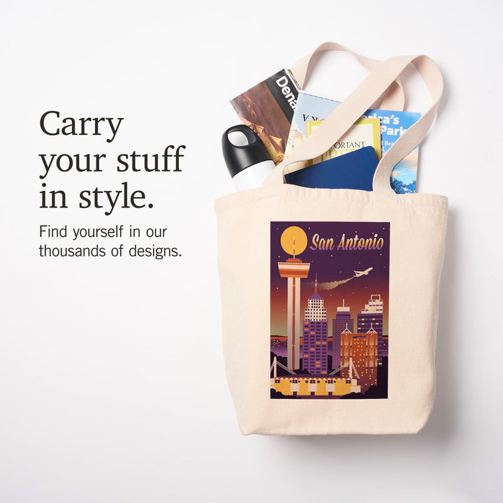 San Antonio, Texas, Retro Skyline Chromatic Series, Tote Bag Totes Lantern Press 