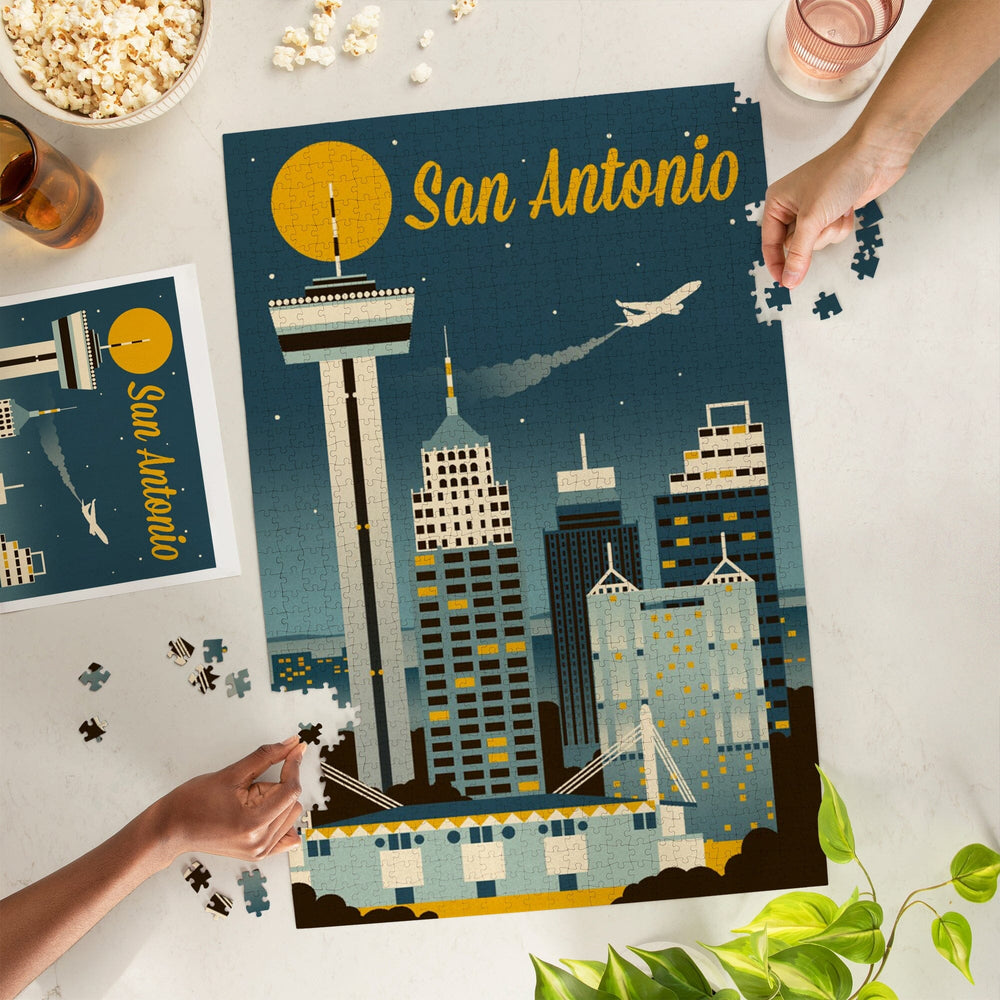 San Antonio, Texas, Retro Skyline Classic, Jigsaw Puzzle Puzzle Lantern Press 