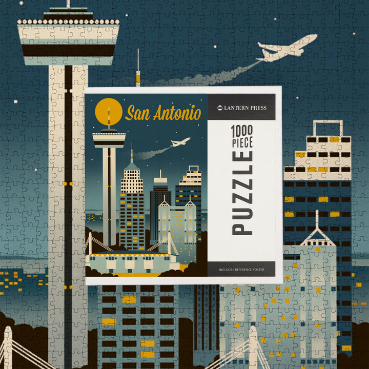 San Antonio, Texas, Retro Skyline Classic, Jigsaw Puzzle Puzzle Lantern Press 