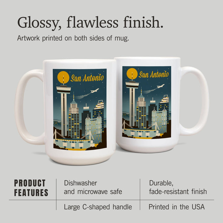 San Antonio, Texas, Retro Skyline Classic, Lantern Press Artwork, Ceramic Mug Mugs Lantern Press 