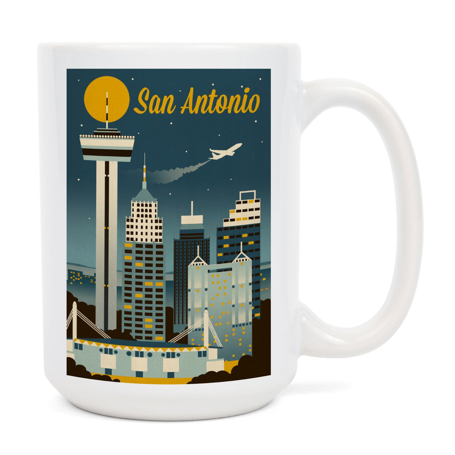 San Antonio, Texas, Retro Skyline Classic, Lantern Press Artwork, Ceramic Mug Mugs Lantern Press 