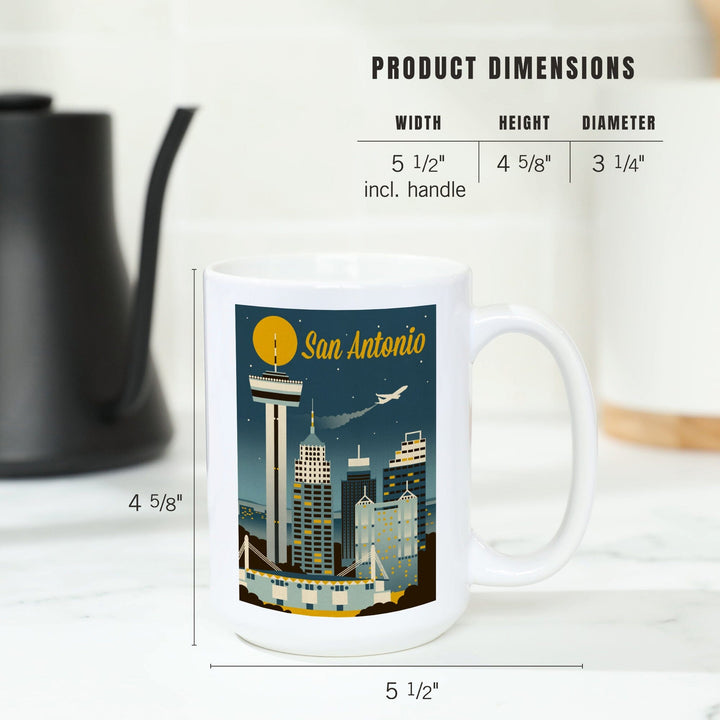 San Antonio, Texas, Retro Skyline Classic, Lantern Press Artwork, Ceramic Mug Mugs Lantern Press 