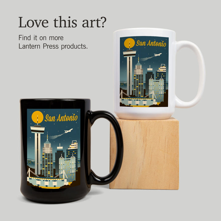 San Antonio, Texas, Retro Skyline Classic, Lantern Press Artwork, Ceramic Mug Mugs Lantern Press 