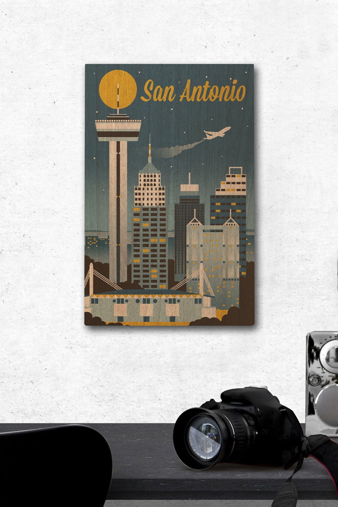 San Antonio, Texas, Retro Skyline Classic, Lantern Press Artwork, Wood Signs and Postcards Wood Lantern Press 12 x 18 Wood Gallery Print 