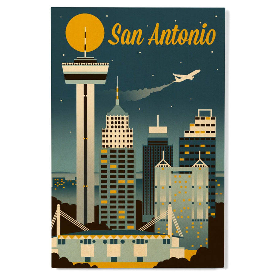 San Antonio, Texas, Retro Skyline Classic, Lantern Press Artwork, Wood Signs and Postcards Wood Lantern Press 