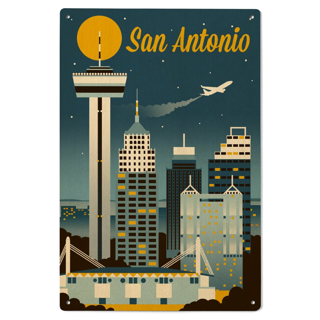 San Antonio, Texas, Retro Skyline Classic, Lantern Press Artwork, Wood Signs and Postcards Wood Lantern Press 