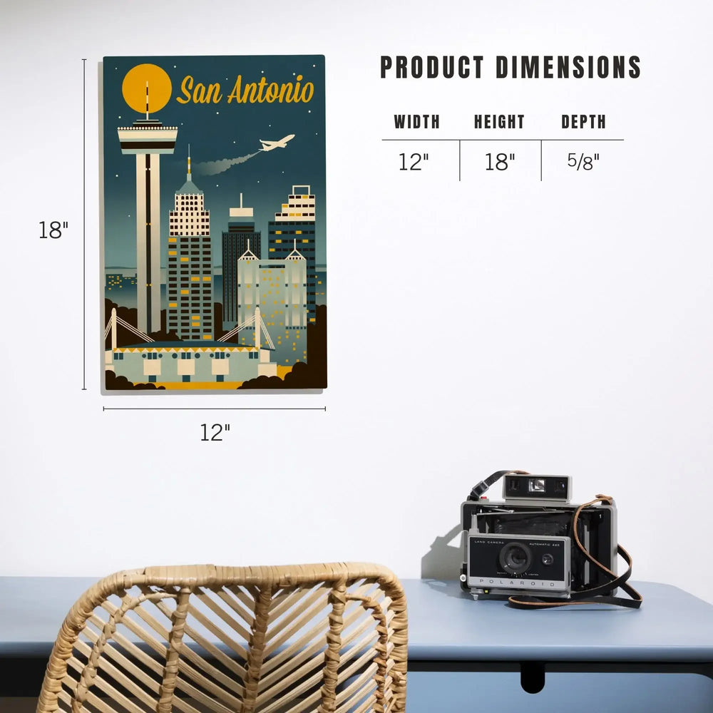 San Antonio, Texas, Retro Skyline Classic, Lantern Press Artwork, Wood Signs and Postcards Wood Lantern Press 
