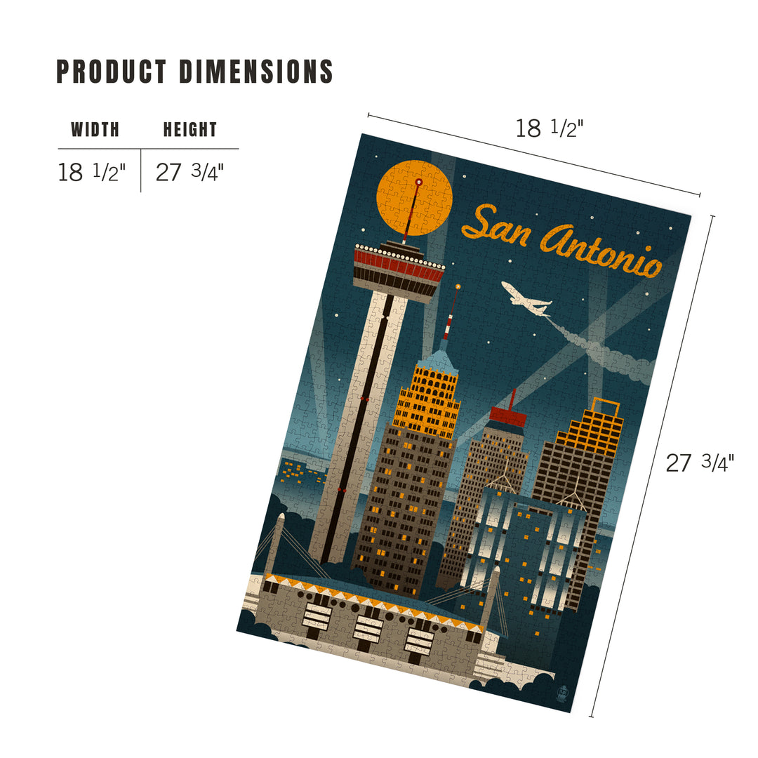 San Antonio, Texas, Retro Skyline, Jigsaw Puzzle Puzzle Lantern Press 