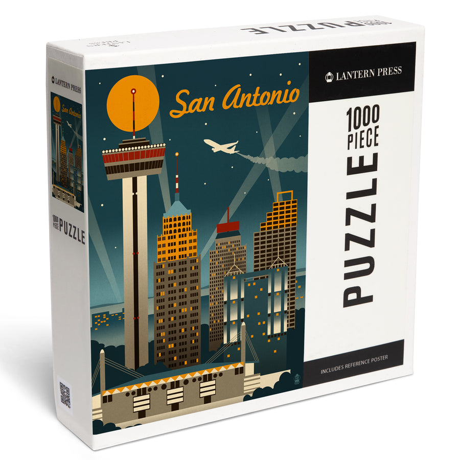 San Antonio, Texas, Retro Skyline, Jigsaw Puzzle Puzzle Lantern Press 