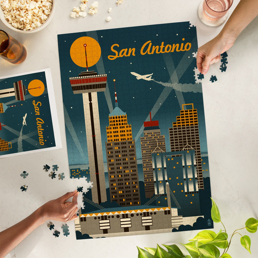 San Antonio, Texas, Retro Skyline, Jigsaw Puzzle Puzzle Lantern Press 