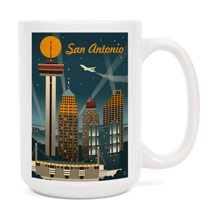 San Antonio, Texas, Retro Skyline, Lantern Press Artwork, Ceramic Mug Mugs Lantern Press 