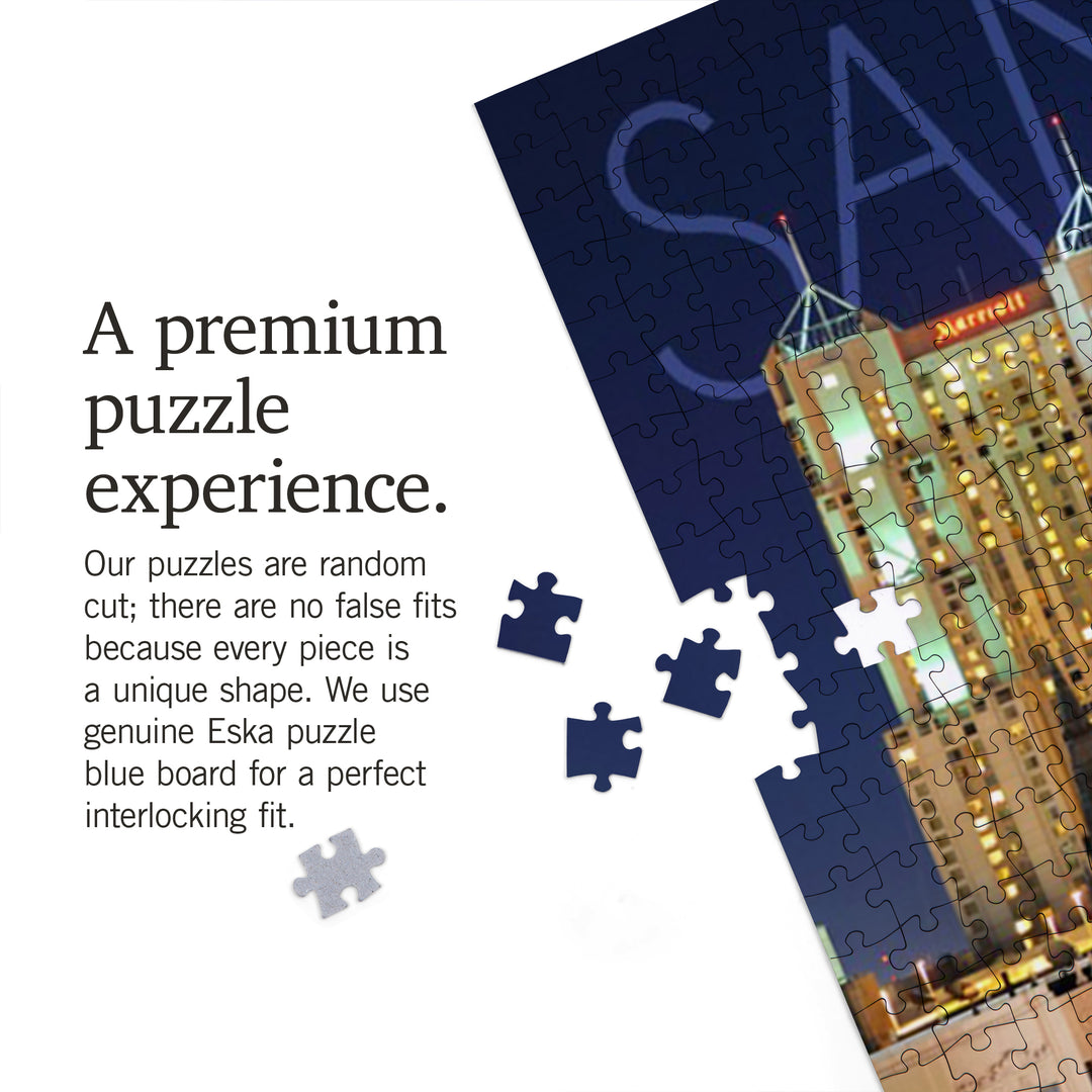 San Antonio, Texas, Skyline at Night, Jigsaw Puzzle Puzzle Lantern Press 