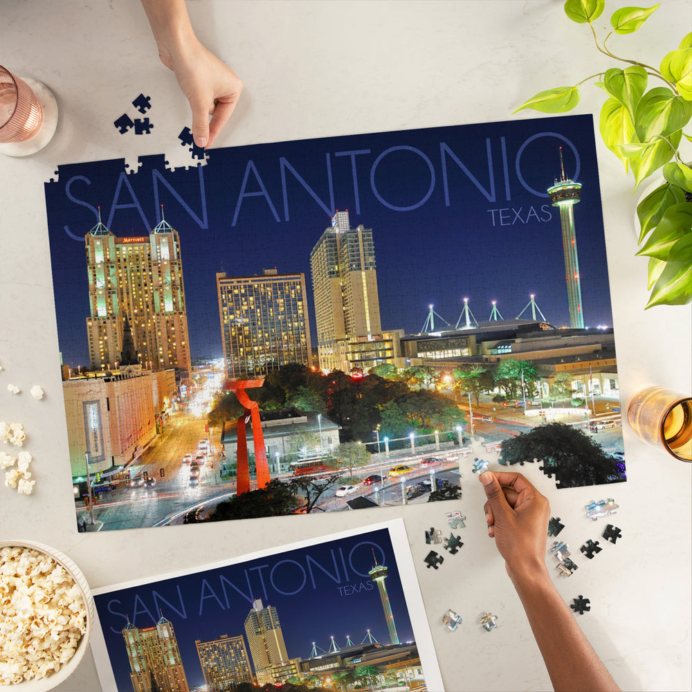 San Antonio, Texas, Skyline at Night, Jigsaw Puzzle Puzzle Lantern Press 