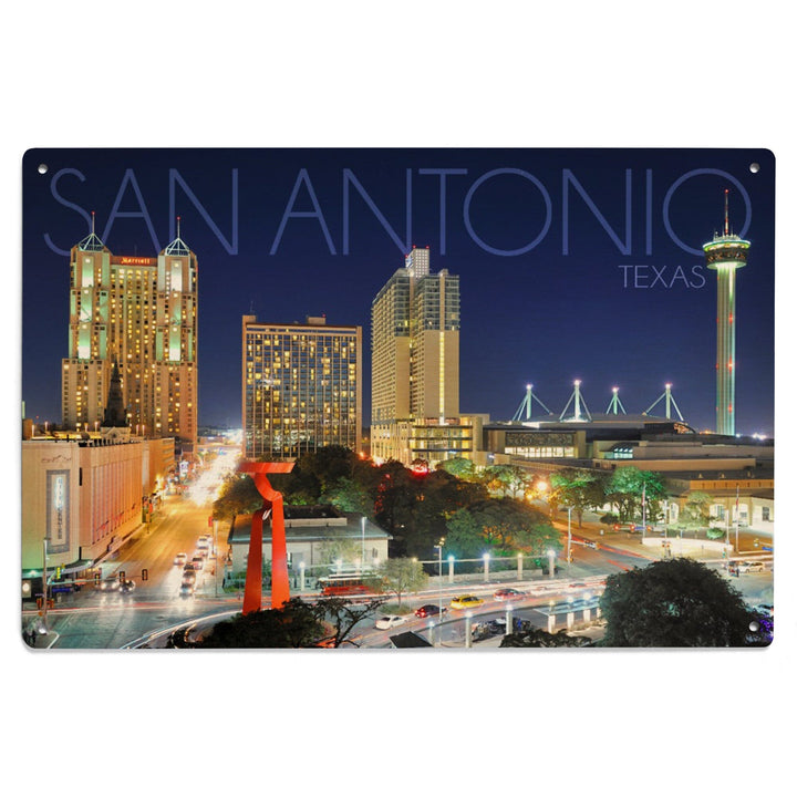 San Antonio, Texas, Skyline at Night, Lantern Press Photography, Wood Signs and Postcards Wood Lantern Press 