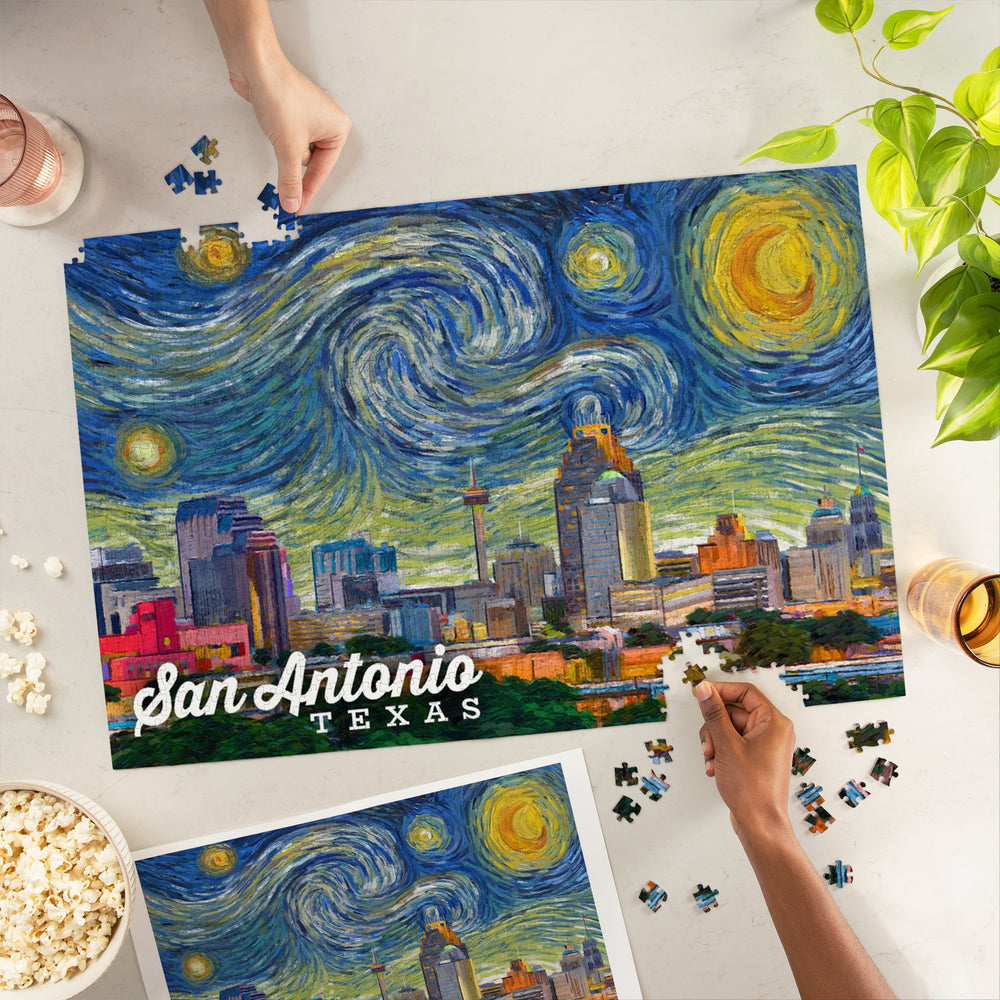 San Antonio, Texas, Starry Night City Series, Jigsaw Puzzle Puzzle Lantern Press 