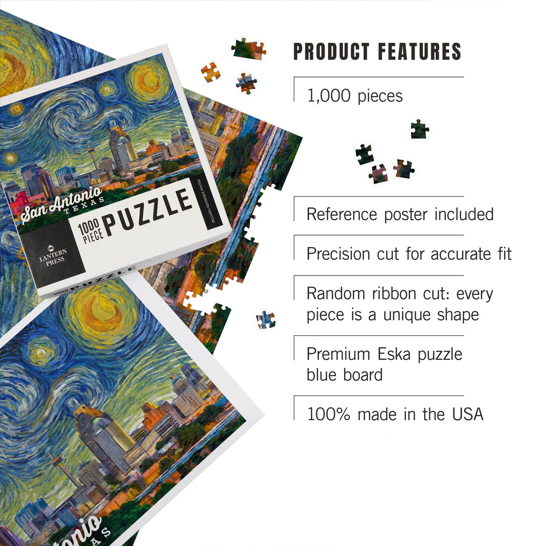 San Antonio, Texas, Starry Night City Series, Jigsaw Puzzle Puzzle Lantern Press 