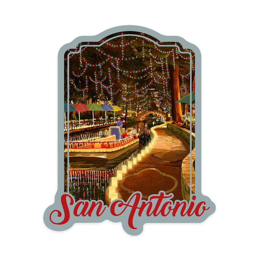 San Antonio, Texas, The Riverwalk, Contour, Lantern Press Artwork, Vinyl Sticker Sticker Lantern Press 