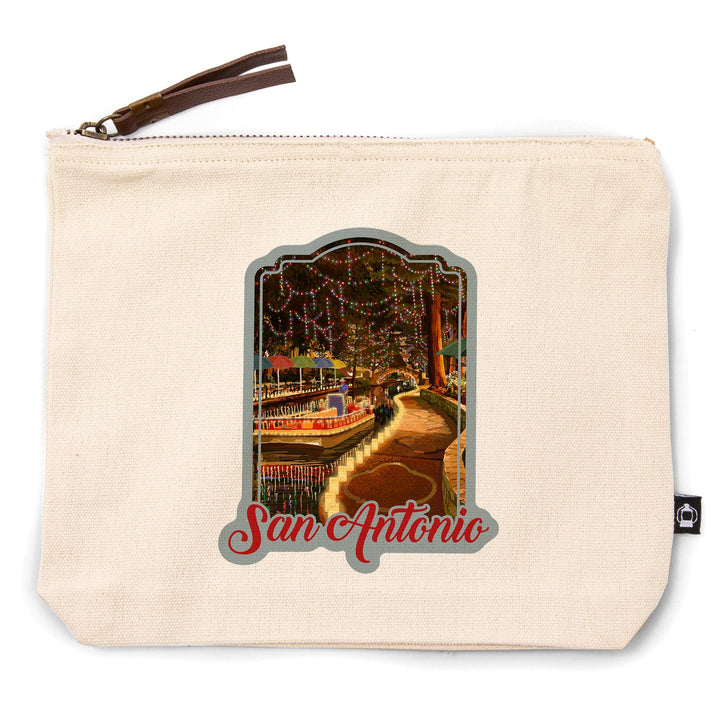 San Antonio, Texas, The Riverwalk,, Organic Cotton Zipper Pouch, Go Bag Go Bag Lantern Press 