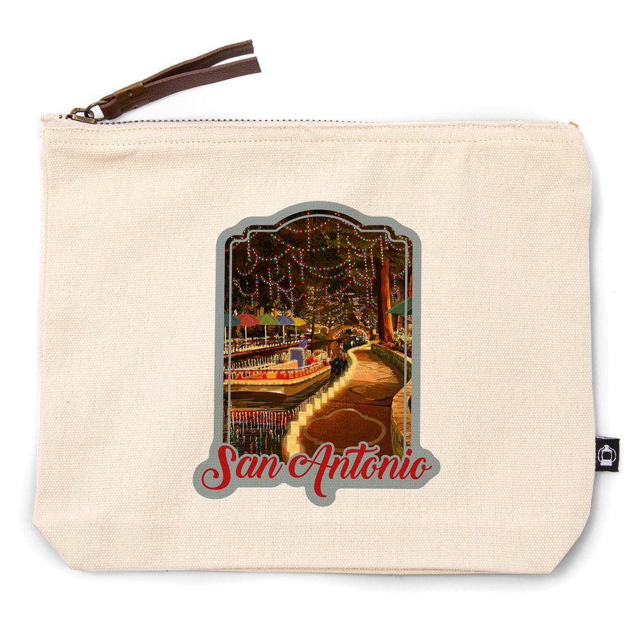 San Antonio, Texas, The Riverwalk,, Organic Cotton Zipper Pouch, Go Bag Go Bag Lantern Press 