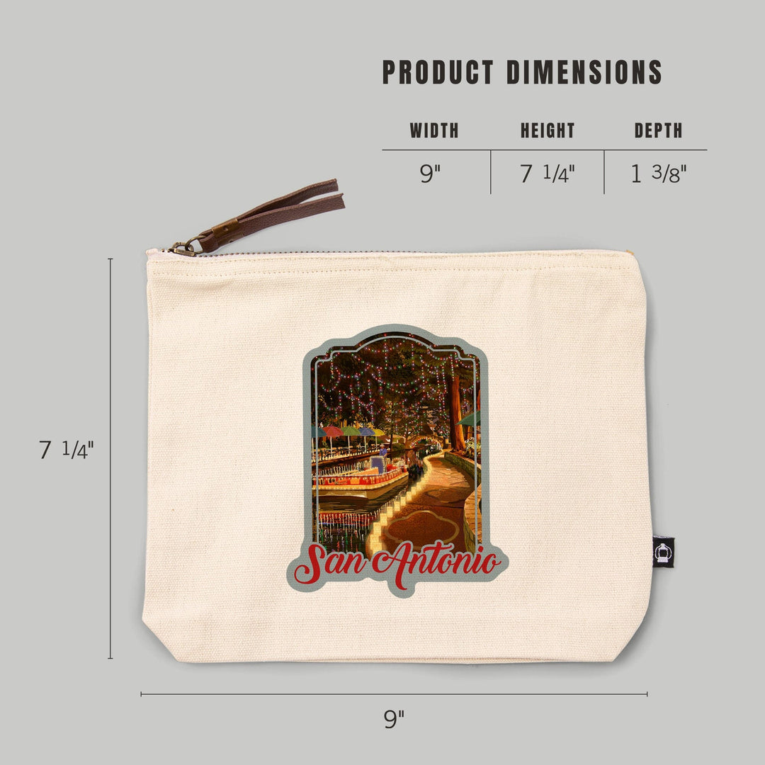 San Antonio, Texas, The Riverwalk,, Organic Cotton Zipper Pouch, Go Bag Go Bag Lantern Press 
