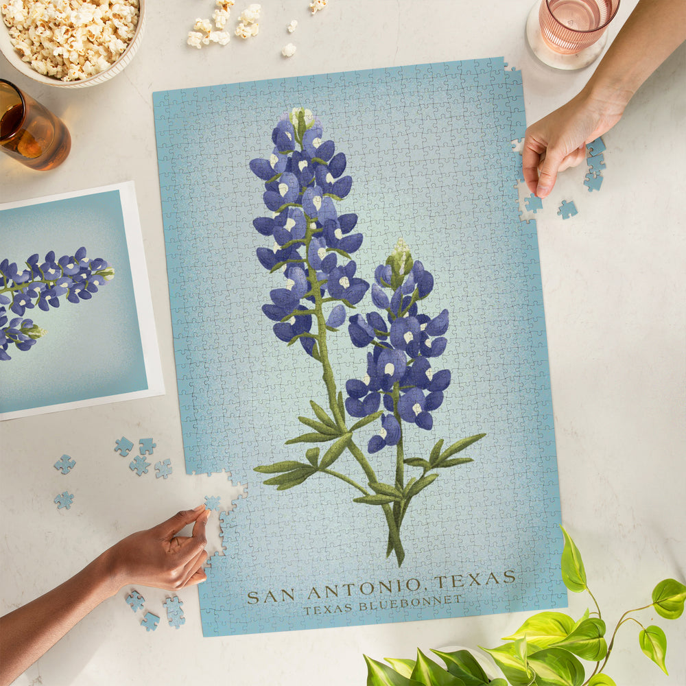 San Antonio, Texas, Vintage Flora, State Series, Bluebonnet, Jigsaw Puzzle Puzzle Lantern Press 