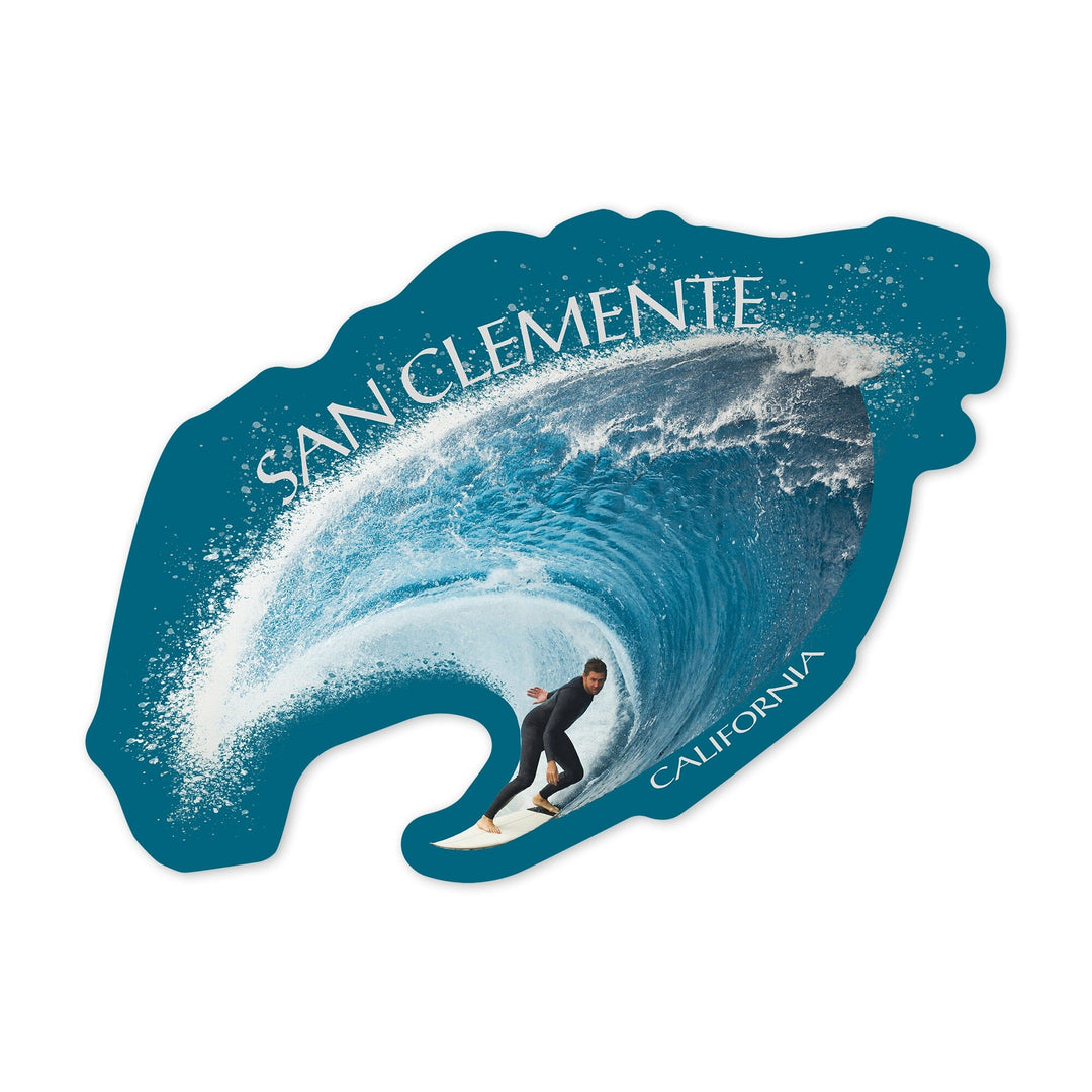 San Clemente, California, Surfer in Wave, Contour, Vinyl Sticker Sticker Lantern Press 