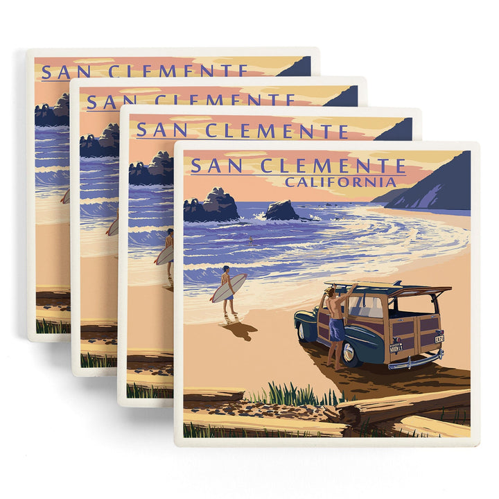 San Clemente, California, Woody on Beach, Coasters Coasters Lantern Press 