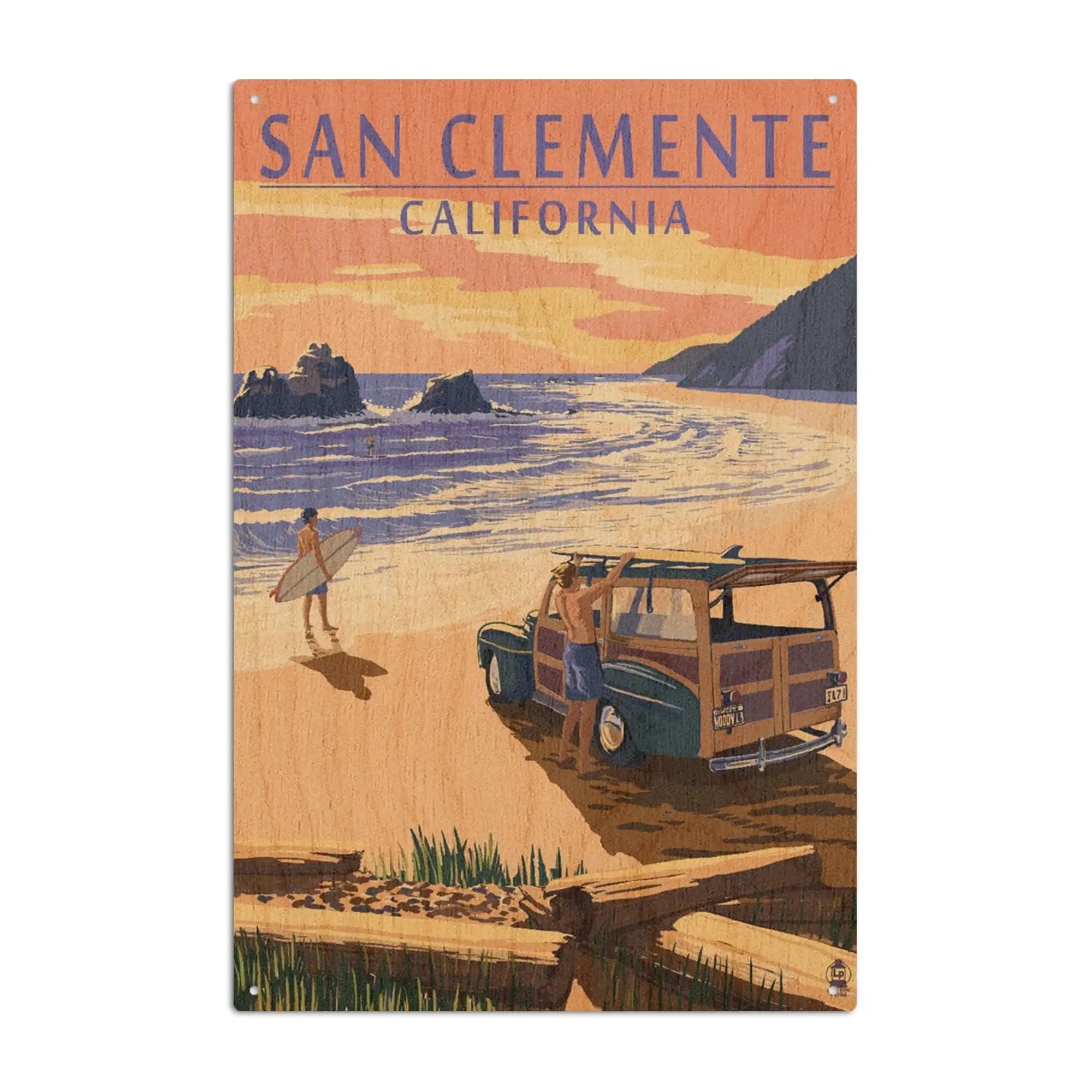 San Clemente, California, Woody on Beach, Lantern Press Poster, Wood S