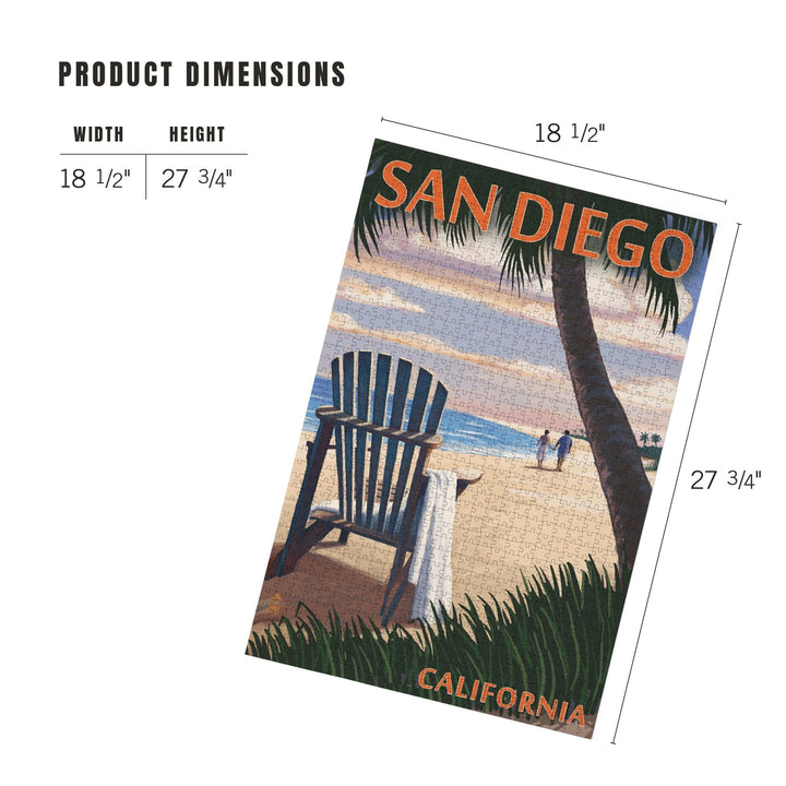 San Diego, California, Adirondack Chair on the Beach, Jigsaw Puzzle Puzzle Lantern Press 