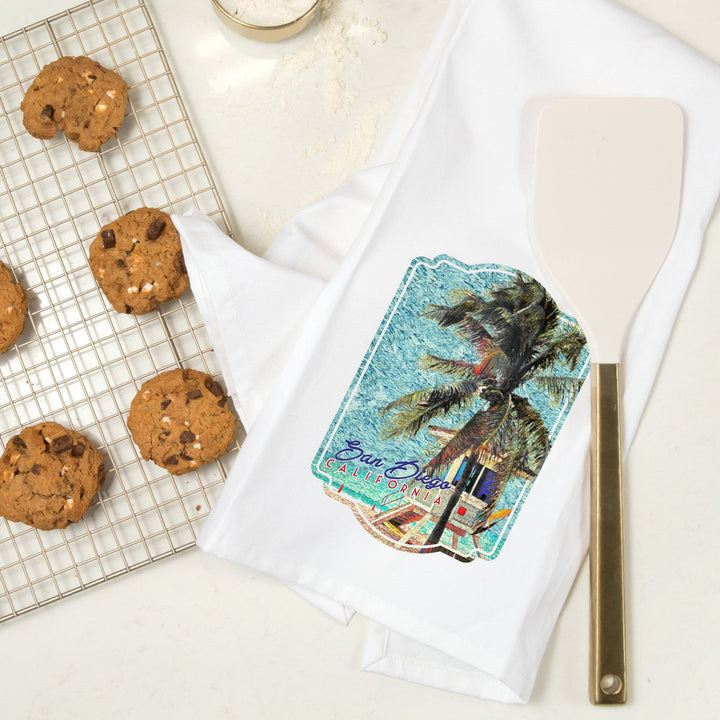 San Diego, California, Beach and Lifeguard Shack, Van Gogh Style, Contour, Jigsaw Puzzle Kitchen Lantern Press 