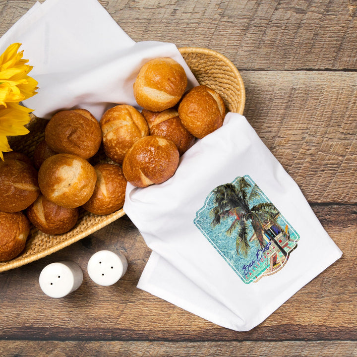San Diego, California, Beach and Lifeguard Shack, Van Gogh Style, Contour, Jigsaw Puzzle Kitchen Lantern Press 