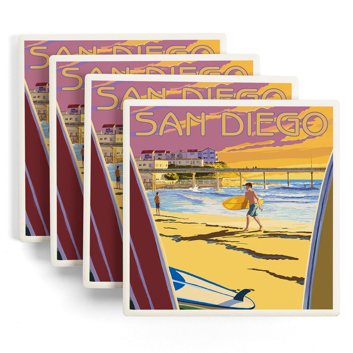 San Diego, California, Beach and Pier, Coasters Coasters Lantern Press 