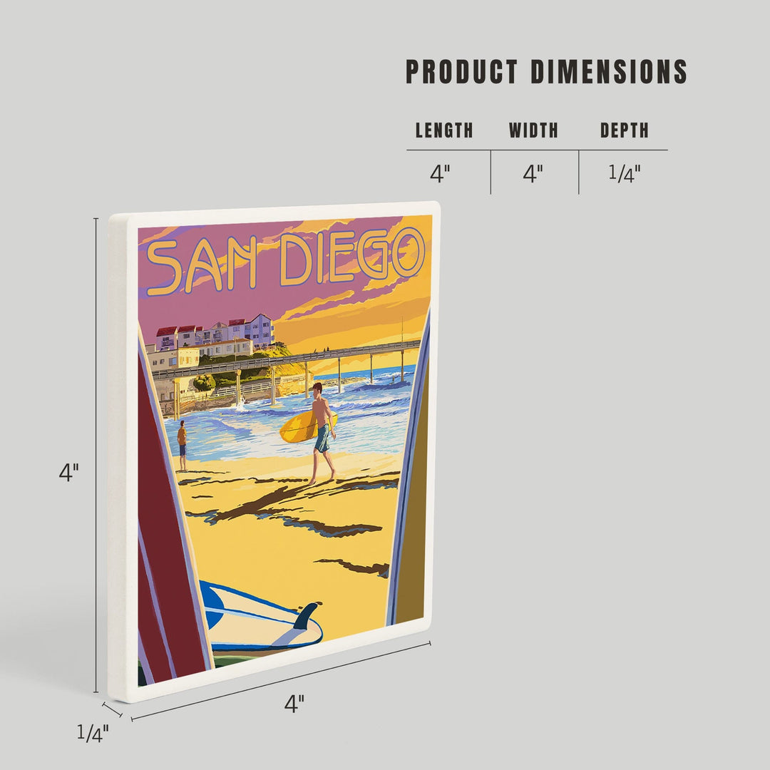 San Diego, California, Beach and Pier, Coasters Coasters Lantern Press 